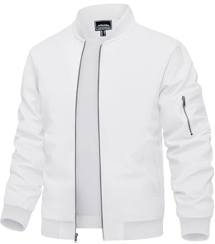 TACVASEN Mens Coat Lightweight Jacket Casual Autumn Hiking Fishing Camping Jacket Work Bomber Jackets White L