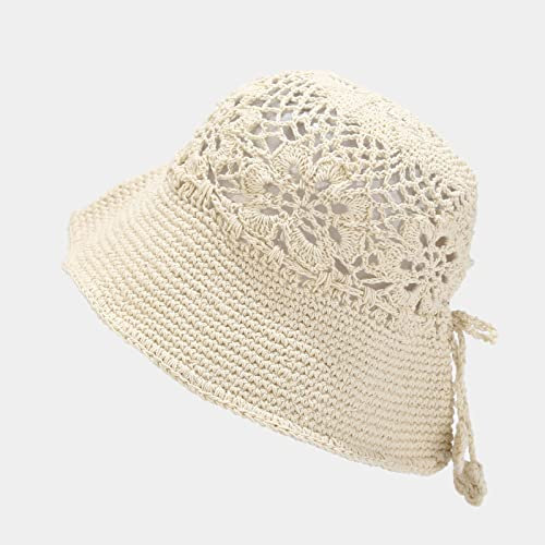 Jane Aigle Fischerhut Handgehäkelter, Hohler Beckenhut Für Damen, Frühling Und Sommer, Atmungsaktiver, Gehäkelter Baumwoll-Eimerhut, All-Match-Sonnenhut Für Damen