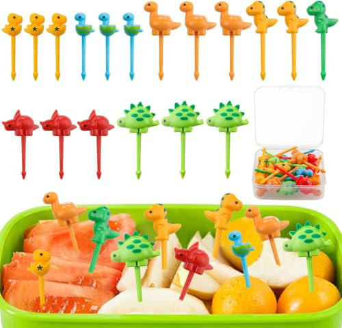 SDwfxd 18 Stück Obstgabeln Kinder, Süßer Mini Food Picks mit Klarsichtbox für Kuchen, Desserts, Bento, Obst, Gebäckdekoration, Kinder Party-Zubehör