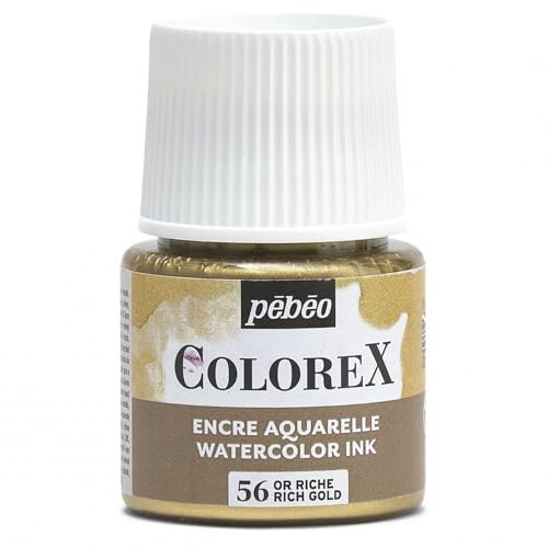 Pébéo - Colorex Tinte 45 ML Reiches Gold - Colorex Aquarell Tinte Pébéo - Reiches Gold Tinte mit samtigem Finish - Zeichentusche Multi-Tool Alle Medien - 45 ML - Reiches Gold