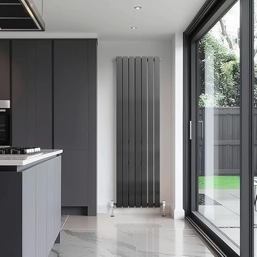 Go Bathrooms Pinta 1600 x 475mm Vertical Radiator Anthracite Flat Panel Double Column Tall Upright Radiator Anthracite Grey Wall Mounted Central Heating Includes Mounting Brackets
