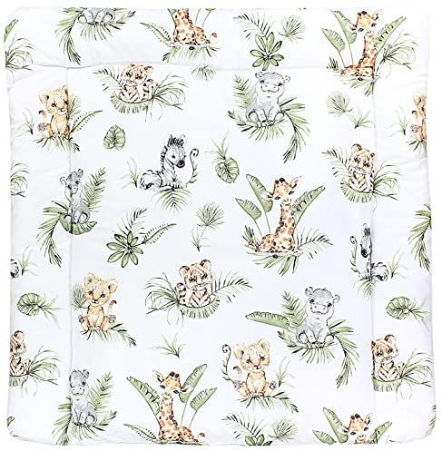 TupTam Baby Wickeltischauflage mit Baumwollbezug Gemustert, Farbe: Safari/Löwe/Braun/Blätter/Grün, Größe: 75 x 85 cm