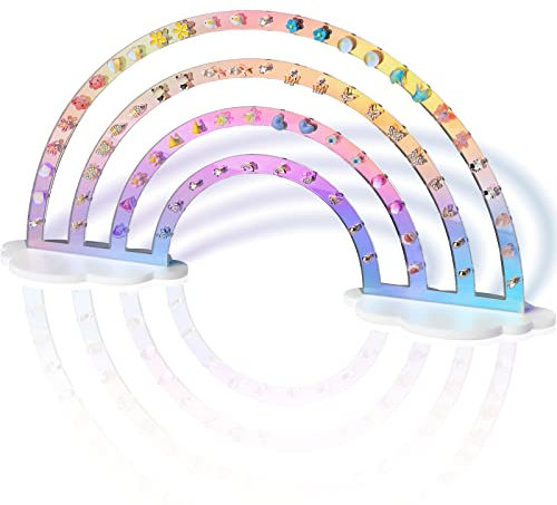 NiHome Irisierender Ohrringhalter mit 74 Löchern, Regenbogen Irisierender Ohrringständer zur Schmuckpräsentation, Organizer-Halter aus klarem Acryl für Ohrringe, aus Kunststoff, für Mädchen und Frauen