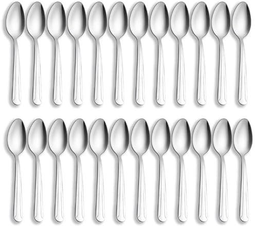 Teelöffel-Set, 24-teilig, Teelöffel-Set (15 cm), lebensmittelechtes Edelstahllöffel, Besteck, hochglanzpoliert, Dessertlöffel-Set für Zuhause, Küche oder Restaurant, spülmaschinenfest