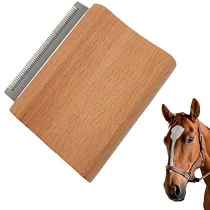 Spazzole per Cavalli - Horse Brushes e Pettine Massaggiante per Pulizia Sporco, Polvere e Lanugine, Ideale per Gatti e Cani, 11 cm (In Legno)