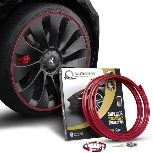 AlloyGator Dark Red Alloy Wheel Protectors to Avoid Kerb Scratches & Scuffs – Fits Up to 24 x 4 Wheels | Fits All Cars | Adhesive Free Car Exterior Accessory | 15 Colour Options