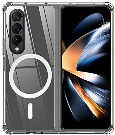 ioiFour Für Samsung Galaxy Z Fold 4 Magnetische Klar Hülle, Kompatibel mit Wireless Charger und Magsafe Card Wallet, Einfache, Transparente, Stoßfeste und sturzsichere Hülle