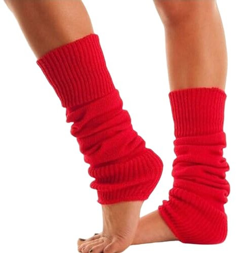 Lizzy Leg Warmers Rainbow Florescent Stripe | 80s Neon Teen Womens Adult Girl Fancy Dress Accessories Dance ware Hen Party Tutu Accessory | One Size (Red)