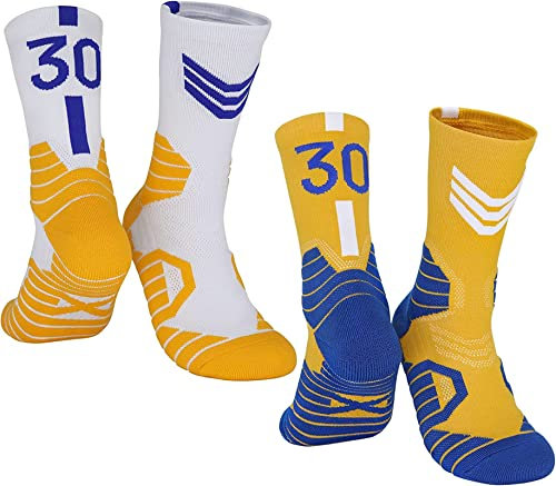 MAHZA 2er-Pack Elite-Basketball-Socken Team Nummer Socken Kompression Unisex Baumwolle Sportliche Socken Fans Geschenk (30,F)