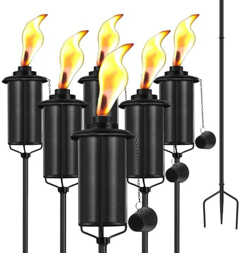 ZSZMFH Metallfackel für den Außenbereich, 473 ml, Outdoor-Metallfackel, Gartendekoration, 150 cm, verbesserte Citronella-Fackeln mit 3 Zinken, Erdspieß, Tischfackeln für Party, Terrasse, Weg, 6 Stück