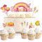 20 Stück Schulanfang Tortendeko, Tortendeko Einschulung, Schuleinführung deko Cupcake Topper für Schulkind, Junge und Mädchen Schulanfang Party Dekoration (Rosa Regenbogen)