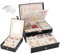 Jewellery Box Organiser 2 Layers, Large PU Leather Jewelry Storage Case with Portable Travel Jewellery Case, Jewellery Organiser Holder for Rings Earrings Bracelets Necklaces, Black