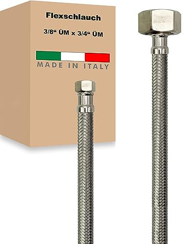 Flexschlauch ÜM x ÜM Edelstahl Panzerschlauch Anschlußschlauch Sanitär Armaturenschlauch Hauswasserwerk Made in Italy (3/8 x 3/4 - 300 mm)