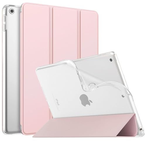 MoKo Hülle Kompatibel mit Neu iPad 9./8./7. Generation (2021/2020/2019), iPad 10,2 Zoll Hülle mit Ständer, TPU Transluzent Matt Rückseite Cover mit Auto Schlaf/Aufwach Funktion, Helle Rosa