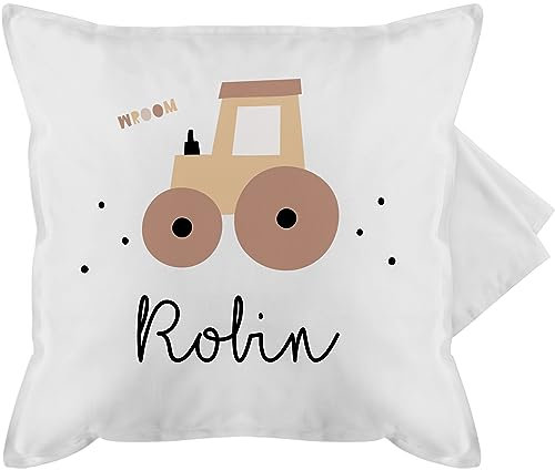 Kissenbezug - Süßer Traktor Trecker Schlepper Bulldog - 50 x 50 cm - Weiß - kissen tractor pillow landwirtschaft polster für jungen traktorkissen bauer personalisiertes tractors traktormotiv