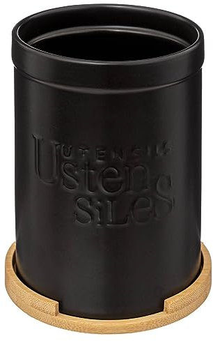 5five - pot à ustensiles couvercle bambou naturéo en céramique noir