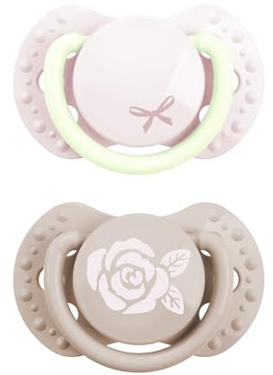 Difrax LOVI Tétine Nouveau-né - Sucette Dynamique pour Bébé Naissance - Rose - 2 Piéces - Sucette phosphorescente, Facile à Accepter, Sans BPA, Silicones de haute qualité et durables