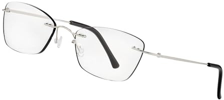 LEXXOO Rahmenlose Lesebrille Schwarz-Weiss, +1,5 dpt, Metallbügel | Rahmenlose Fassung mit Metallbügeln, kratzfeste Acrylgläser mit Schutzlack, Bügelbreite anpassbar für jeden Gesichtstyp