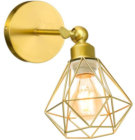Lampada da Parete Interna Industriale Applique da parete Gabbia Interno E27 Metallo Lampadari e Plafoniere Cucina regolabile 180° Per Cucina Camera da letto (Oro, 1 pezzo)