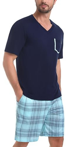 Uniexcosm Pigiama Estivo Uomo Cotone Corto Scollo a V Due Pezzi con Tasche Colpetto S