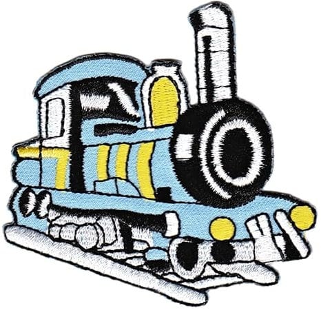 Lok Blau Lokomotive Dampflok Aufnäher zum aufbügeln oder aufnähen Bügelbild Aufbügler für Kleidung gestickter Bügelpatch Applikation Bahn Patch Größe 7,5 x 7,0 cm