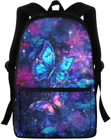 Belidome Kinder-Schulrucksack mit Vordertasche, Schultertasche, Büchertasche, Rucksack für Jungen, Butterfly Galaxy, Einheitsgröße