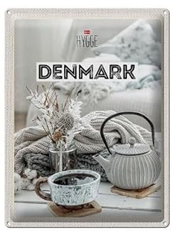Blechschild 40 x 30 cm Denmark Hygge Motiv: Tee Kanne - DekoNo7