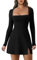 Btofellin Dress Womens Square Neck Bodice Long Sleeve Dress High Waist Side Split Dress Flare Mini Dresses Cocktail Club Party Outfits/M Black