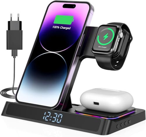 4 in 1 ladestation für iPhone und Watch Kabelloses Ladegerät 15W Faltbarer Induktive Wireless Charger für iPhone 16 15 14 13 12 11 Pro SE X XS XR & Watch 9 8 7 6 SE 5 4 3 2 Air Pods Pro