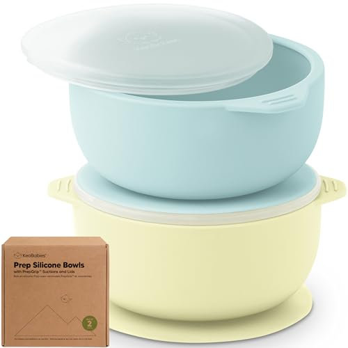 KeaBabies 2-Pack Bol bébé avec ventouse et couvercle - Bol en silicone bébé pour garçon,fille,bol pour bébé,bol pour bébé,bol pour bébé, bol en silicone pour nourriture pour bébé,sans BPA (Pastel Sky)