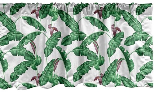 ABAKUHAUS Blatt Plattenschürze 2er Pack, Bananen-Baum-Blätter mit Prinzessin Flower Summer Season Foliage, Vorhang Volant für Dekor mit Stangentasche, 107 cm x 45 cm, Jägergrün Aubergine