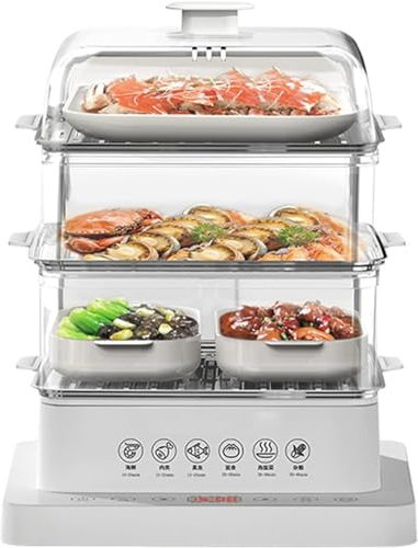 Cuiseur vapeur électrique à 3 niveaux, cuisson simultanée rapide, 12 heures de rendez-vous intelligent et fonction d'isolation, et le design divisé est plus facile à nettoyer, pour les légumes