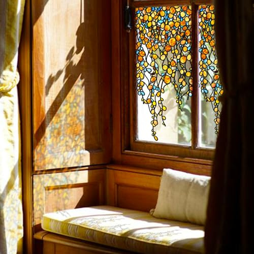 ChicSkin Original handgemalt fensterbilder frühling, Künstlicher Buntglaseffekt fenstersticker, kollisionsvermeidung fensterbilder Kinder, Herbst Boho Sonnenuntergang Perlenranke fensterdekoration