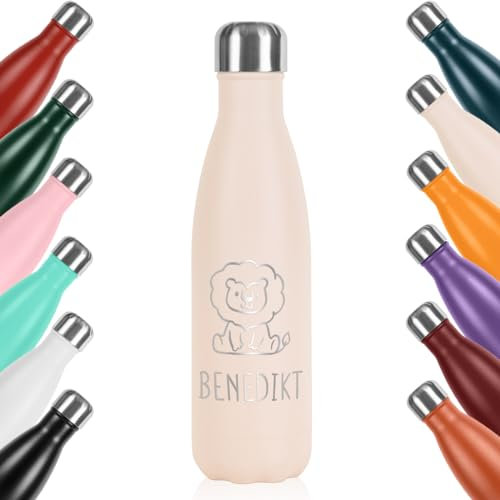 polar-effekt Kinder Trinkflasche aus Edelstahl 0,5 Liter in Creme mit Gravur - nachhaltig BPA-Frei - Flasche für Wasser und Saft