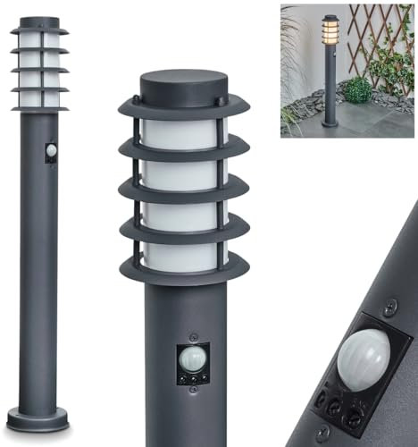 Außenwegeleuchte Tunes mit Bewegungsmelder, moderne Sockelleuchte aus Metall/Kunststoff in Anthrazit/Weiß, Wegeleuchte 80 cm, Gartenlampe, E27, Gartenbeleuchtung IP44, ohne Leuchtmittel
