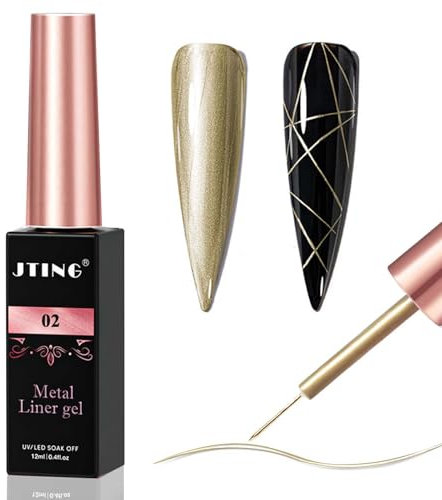 Gel Liner Nail Art - Golden Color Nail Art Gel Liner Nail Polish - Multi Manicure Painted French Nail Design - Built-In Thin Brush for Swirl Nail Line/r Draw G/el Nai/l Polish