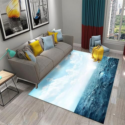 Splendido Scenario Di Nuvole Bianche E Acqua Di Mare Tappeto Stampato In 3D Decorazioni Per La Casa Morbida Flanella Tappeto Da Letto Per Bambini Gioca Un Tappeto Gattonare Per 50 X 80 Cm - Pu -2R6G1F