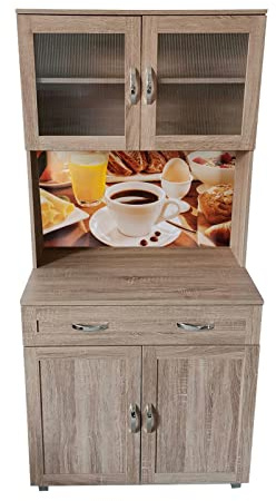 HTI living Küchenbuffet mit Glasteil Sonoma Blanca Bistro Küchenschrank Hochschrank