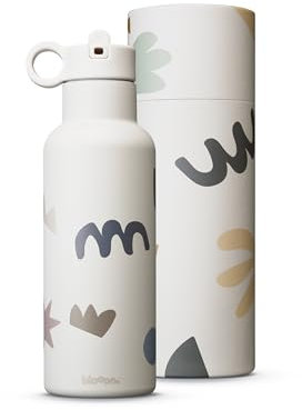 Blooom Isolierte Edelstahl-Wasserflasche für Kinder | Langlebig, auslaufsicher und einfach zu verwenden | Trinkflasche mit Strohhalm | Edelstahl Trinkflasche Kinder (Formen, 475ml)