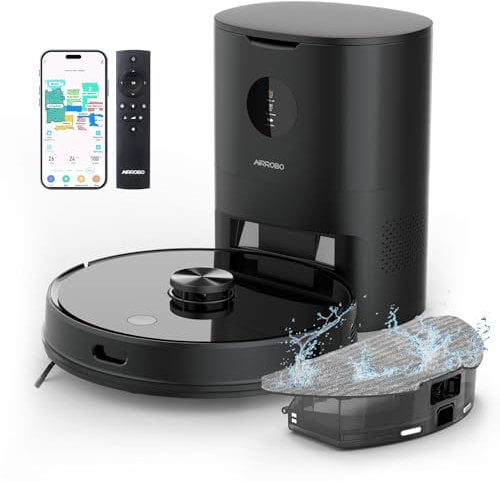 AIRROBO Saugroboter mit Wischfunktion und Absaugstation, Staubsauger Roboter, Saug und Wischroboter LiDAR Navigation, 250Min Laufzeit, APP-Steuerung, Starke Saugkraft für Teppich und Tierhaare