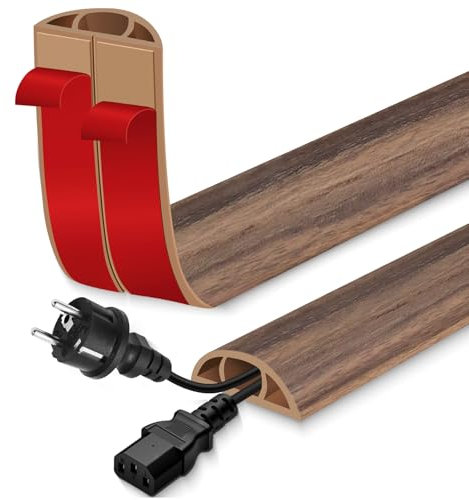 Canaleta pasacables Suelo Flexible Cable Protector Suelo de PVC canaleta Cables Pared Adhesivo para la gestión doméstica (Madera Marrón Brumoso, 30mm×3m)