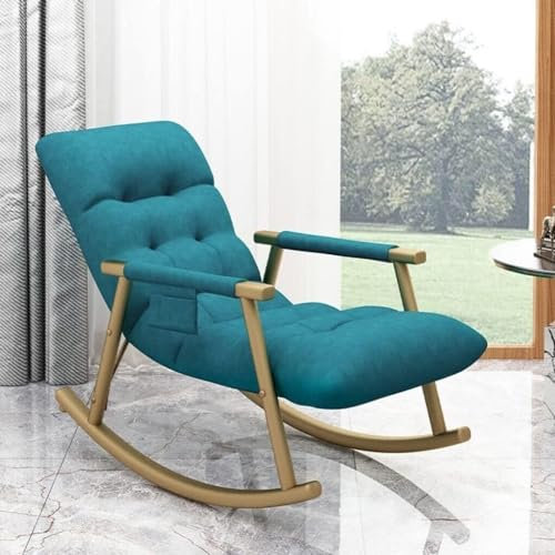 GLFNB Schaukelstuhl aus Stoff im Mid-Century-Stil für die Freizeit, Schaukelstuhl für das Wohnzimmer, Nickerchenstuhl für Erwachsene, Stuhl für den Kurzurlaub zu Hause (Dunkelblau)