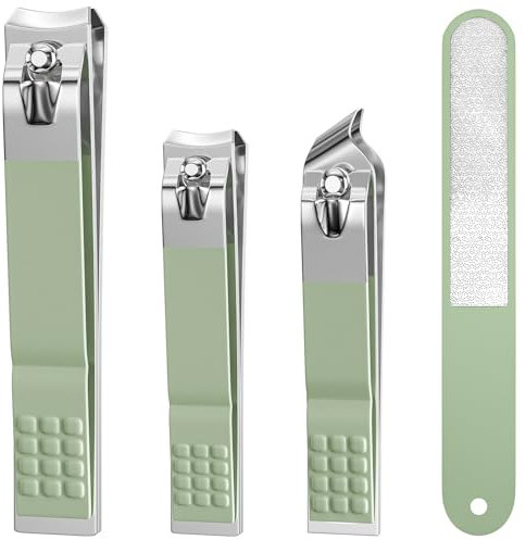 Nail Clippers for Men Women, 4 PCS Nail Clipper Set, Premium Toenail Clippers, Fingernail Clipper, Ultra Sharp Toe Nail Clippers, Nail Cutter, Finger Nail Clippers Adult, Green