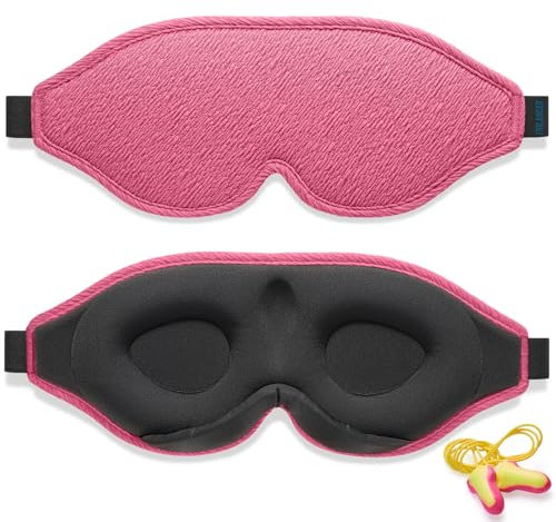 2025 Innovative Schlafmaske für Herren und Frauen,99.99% Licht blockierend Ergonomische, einstellbare Augenmaske mit Ohrstöpseln Schlaf, Nickerchen, Meditation, Reisen, angenehme Nachtruhe(Himbeerrot)