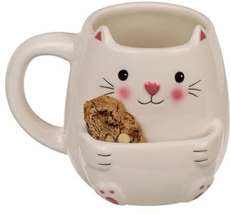 Inevitable Cookie Cuddler Mugs | Dolomite Mugs with Cookie Holder Compartment | Various Designs (Cat)