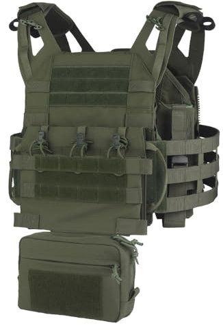 Peminkoo Tactical Plate Carrier Set R Series J.PC3.0 Hunting Vest with Quick Release Cummerbund 556 Mag Pouch Radio Side Bag GP Drop Pouch (Green)