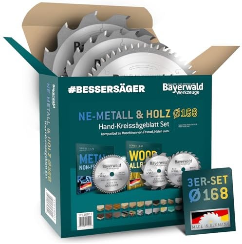 Bayerwald Kreissägeblatt Set Ø168 (3 tlg.) - für NE-Metall & Holz - geeignet für Handkreissägen von Festool, Mafell uvm.