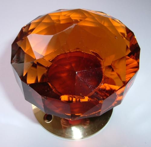 BGKASYHI Vintage Style Large Cut Glass Amber Door Knobs (Pair) with Brass Base for Mortice Lock Elegant and Timeless Home Decor