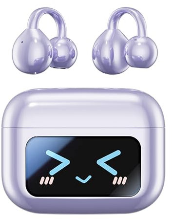 MAcnas Open Ear Clip Headphones Wireless Earbuds Bluetooth 5.4 Sports Earphones with Wireless LED Touch Screen Waterproof in Ear Earphones for Pad Tablet Laptop Android/iOS Phones (Purple)