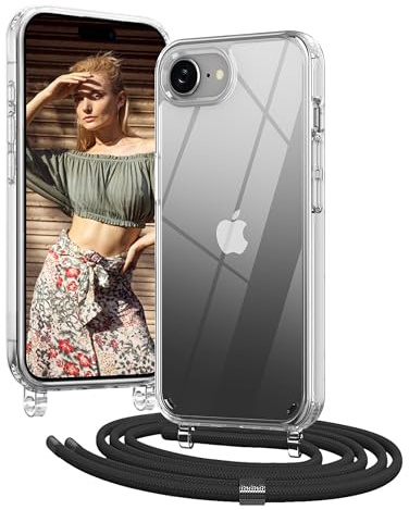 OLEPHY Handykette für iPhone 17e und iPhone 16e Hülle mit Band, Schwarz | Necklace Handyhülle, Transparente Schutzhülle zum Umhängen [Verstellbarem und Demontage Umhängeband],